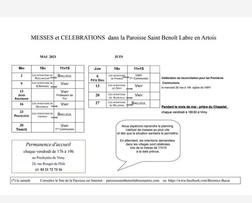 Planning SBLA mai et juin