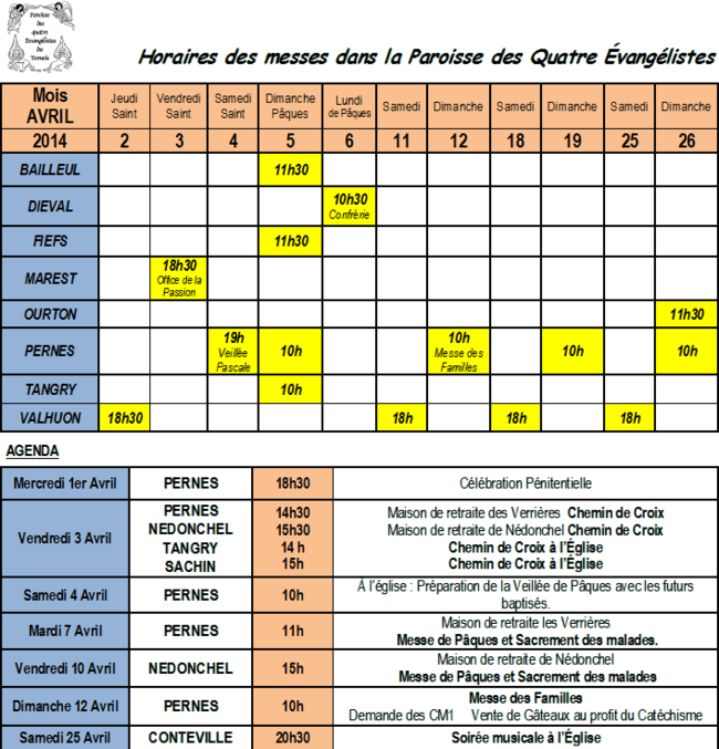 Calendrier Avril