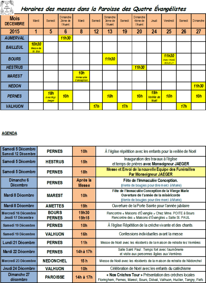 Calendrier Decembre