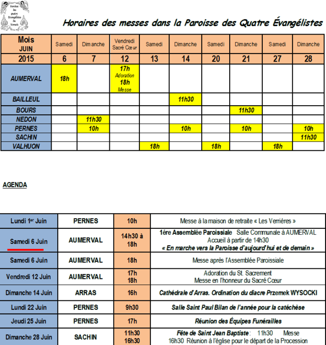 Calendrier Juin