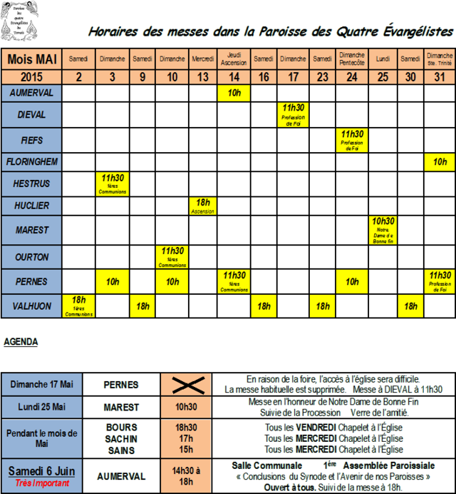 Calendrier Mai