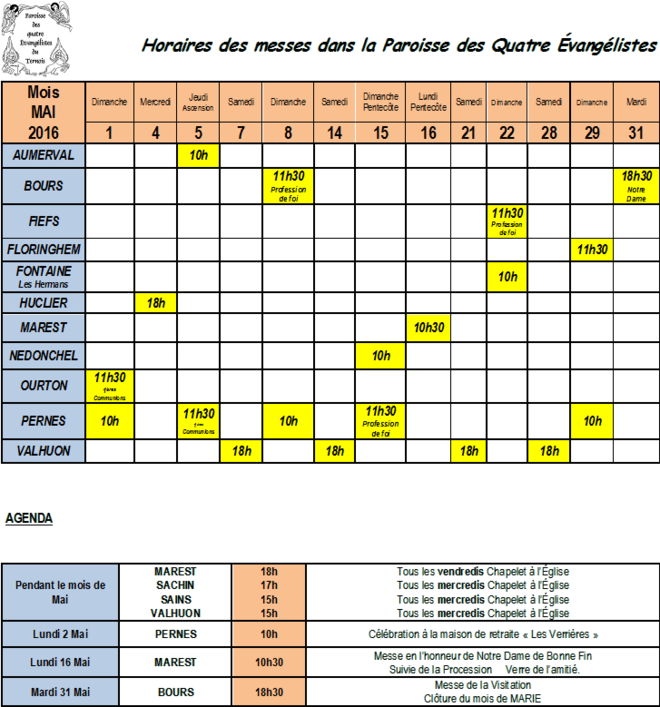 Calendrier MAI