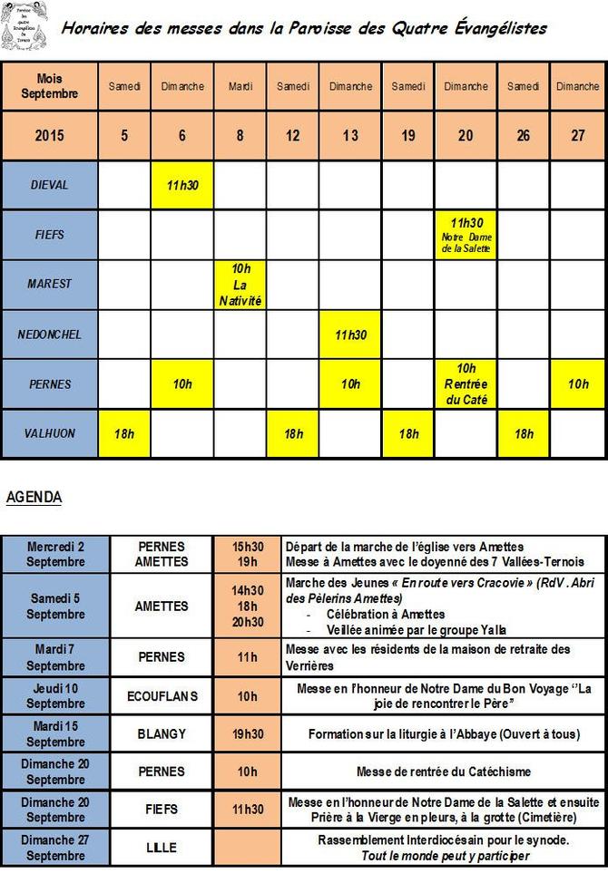 Calendrier Septembre