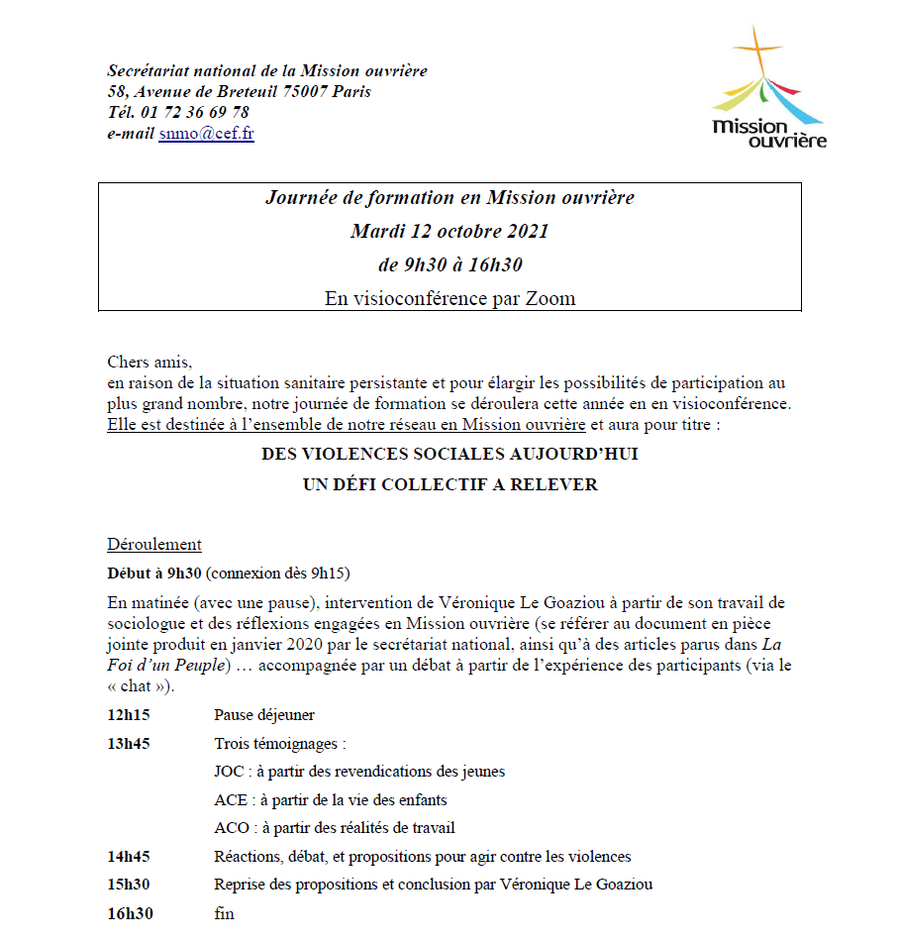 Invitation journee \'violences sociales\' 12 octob