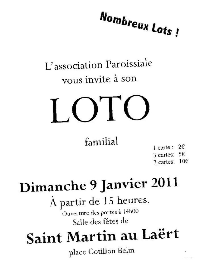 Aniamtion Loto de l'association paroissiale de Saint Martin au Laert